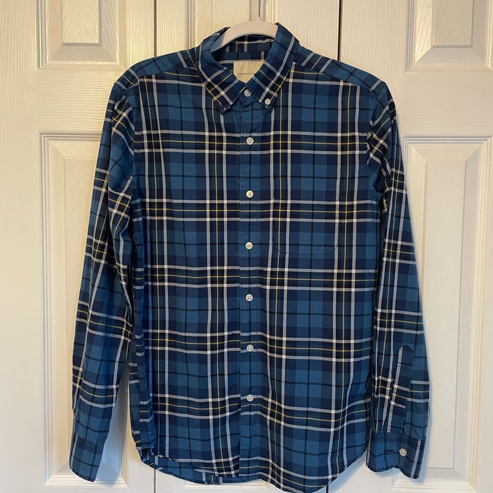 American Eagle Mens Button Down Blue Plaid Shirt. Size S - Picture 4 of 4